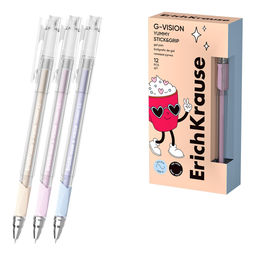 Цена за 12 шт. Ручка гелевая ErichKrause G-Vision Stick&Grip Yummy 0.5, цвет чернил черный (в коробке по 12 шт.)