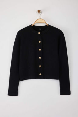 Wardrobe Essentials Siyah Dugme Detayl? Crop Premium/Ozel Iplik Triko H?rka | TWOAW26HI00094