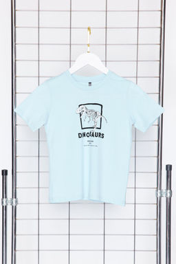 Bebe Mavi Erkek Cocuk %100 Pamuk Dinozor Desenli Regular Kal?p K?sa Kol Orme T-Shirt TKDSS24TS00012 - Trendyolmilla фото 2