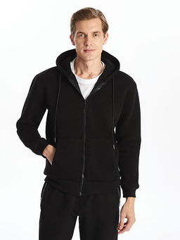 Kap??onlu Uzun Kollu Erkek Fermuarl? Sweatshirt