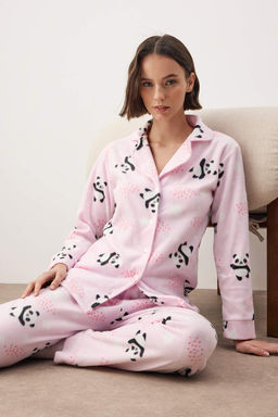 Ac?k Pembe Panda Desenli Uyku Bantl? Polar K?sl?k Orme Pijama Tak?m? THMAW22PT0359 - Trendyolmilla фото 2