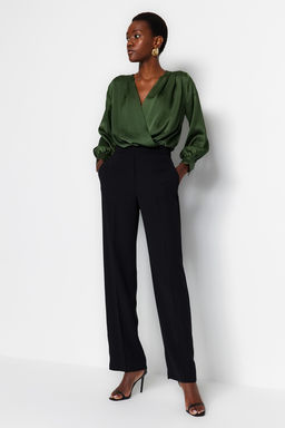 TRENDYOLMILLA Haki Saten Kumas Kruvaze Yaka Etek Ucundan C?tc?t Detayl? Dokuma Body TOFAW19BB0678  фото 11