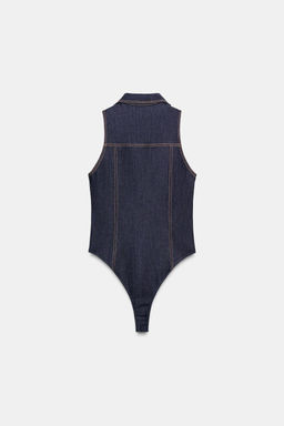 Z1975 FITTED DENIM BODYSUIT - Zara фото 8