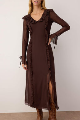 Kahverengi Duz F?rf?rl? Maxi Orme Elbise TWOAW26EL00060 - Trendyolmilla фото 3