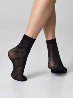 Цена за 2 пары. Носки Классические CONTE FANTASY Носки с эффектом мелкой сетки и надписями Intuition nero - Conte elegant фото 3