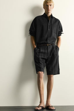 BERMUDA RELAXED FIT PLIEGUES RAYAS / Negro - Zara фото 6
