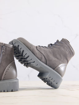 Ботинки 319.taskanagr.Серый замок замша+игуана/байка