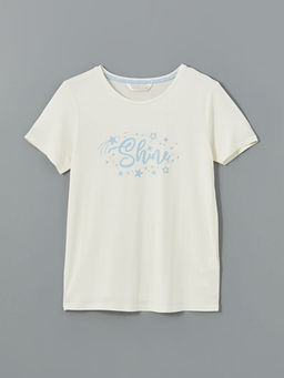 Bisiklet Yaka Bask?l? Kad?n Pijama ?st
