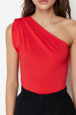 Nar Cicegi Asimetrik Yaka Esnek Alttan C?tc?tl? Esnek Orme Body TWOSS22BD00014