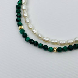 Браслет двойной из Малахита и Жемчуга 16 см +