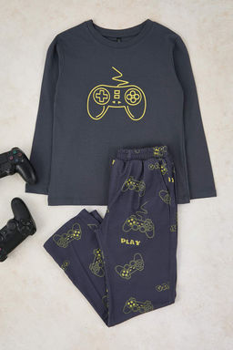 Antrasit Pamuklu Bask?l? Orme Erkek Cocuk Alt-Ust Pijama Tak?m? TKDAW26PT00013 - Trendyolmilla фото 3