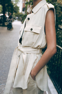 LONG WAISTCOAT WITH LINEN BELT