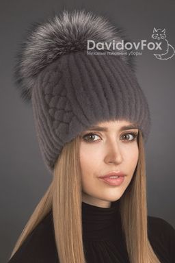 Шапка Лыжница норка орнамент серо-голубая