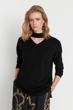 Siyah Choker Yaka Triko Kazak TWOAW20KZ0220