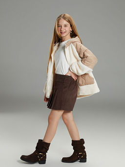 Beli Lastikli Pileli Kadife K?z ?ocuk ?ort Etek