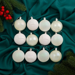 Ёлочные игрушки Мелодия, шары новогодние, d=6 см, набор 12 шт., узор блеск, белый