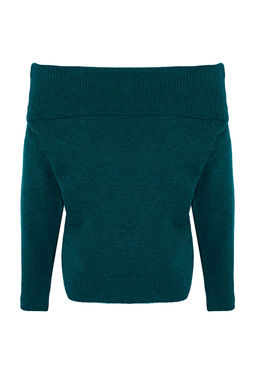 Zumrut Yesili Yumusak Dokulu Carmen Yaka Triko Kazak TWOAW20KZ1519