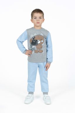 Костюм детский голубоймеланж принт сова в тельняшке
