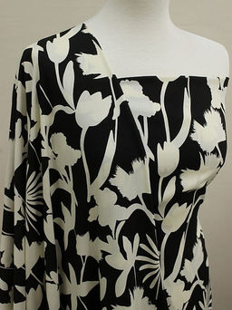 Штапель Цветочный силуэт цв.черный, ш.1.45м, вискоза-100%, 100гр/м.кв - Купава фото 2