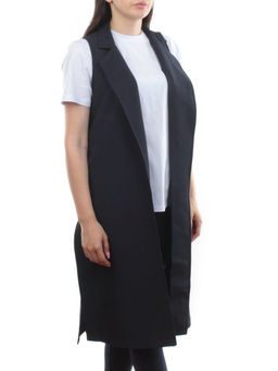 S2623 DK. BLUE Жилет женский классический удлиненный (95% полиэстер,5% спандекс)