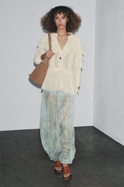 ZW COLLECTION LACE RUFFLE BLOUSE - Zara фото 10