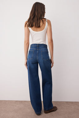 Trendyolmilla Koyu Mavi Yuksek Bel Wide Leg Jeans TWOSS25JE00276