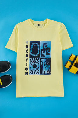 Sar? Erkek Cocuk PamukluSlogan Bask?l? Regular/Normal Kal?p K?sa Kol Orme T-Shirt TKDSS25TS00058