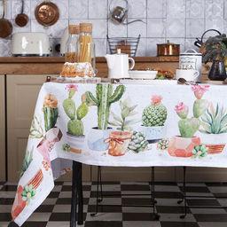 Скатерть Этель Кактусы 180х147 см, 100% хлопок, рогожка 160 гр/м2