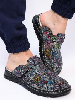 03 | Duki |Женские медицинские сабо натуральная кожа (черный цветок) - Milka shoes&more фото 4