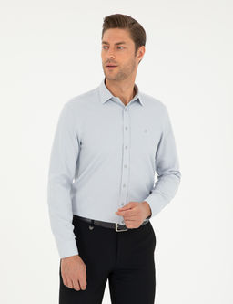 Gri Oxford Slim Fit Uzun Kollu G_mlek