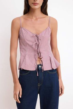 Bordo Godeli Onu Baglama Detayl? Dokuma Bluz TWOSS26BZ00534