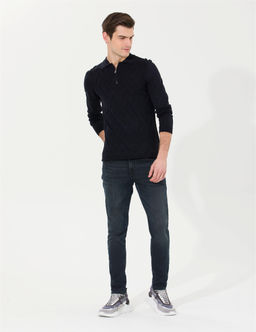 Lacivert Slim Fit D__meli Polo Yaka Triko Kazak - Pierre cardin фото 3