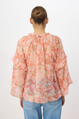 Cok Renkli Cicekli Standart Beden F?rf?r Detayl? Transparan Sifon Bluz TWOSS26BZ00538 - Trendyolmilla фото 4