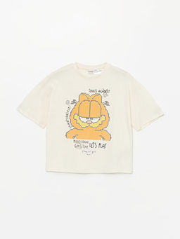 Bisiklet Yaka Garfield Bask?l? K?z ?ocuk Ti??rt
