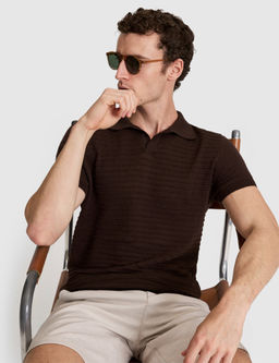 Koyu Kahverengi Slim Fit Keten Kar___ml_ Apa_ Yaka Triko Ti__rt