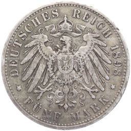Монета 5 марок 1898 года A Германия (Пруссия)