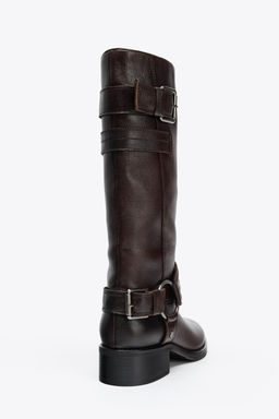 LEATHER FLAT EMBROIDERED BOOTS - Zara фото 5