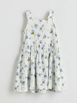 Kare Yaka ?i?ekli K?z ?ocuk Elbise