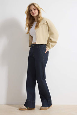 Koyu Mavi Cep Detayl? Yuksek Bel Ekstra Esnek Wide Leg Jeans TWOSS26JE00019