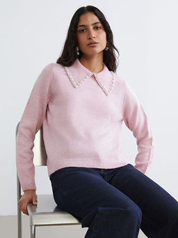 Bebe Yaka Boncuk ??lemeli Kad?n Triko Kazak