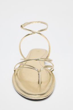 GOLD STRAPPY FLAT SANDALS - Zara фото 3