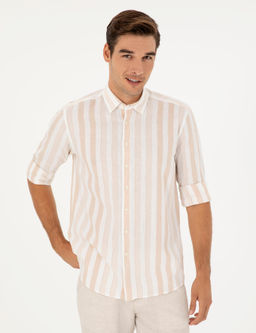Рубашка Pierre Cardin Regular Fit зеленая с примесью льна