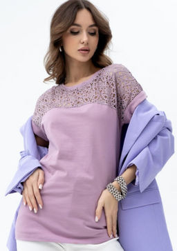 ВИДЕООБЗОР. Футболка с кружевом . 180-14,сухая роза