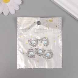 Цена за 5 шт. Декор для творчества металл, стразы «Сердце в месяце», серебро, 2×1.5×0.5 см