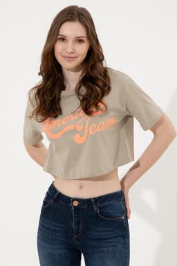 U. S. Polo Assn Женская укороченная футболка цвета хаки с круглым вырезом