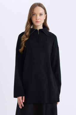 Regular Fit Fermuarl? Dik Yaka Triko Kazak Tunik - Defacto фото 5