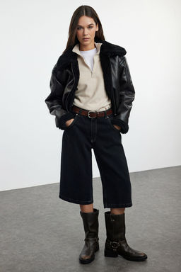 Kahverengi Oversize Kal?p Pelus Detayl? Biker Ceket Mont TWOAW25MO00032 - Trendyolmilla фото 4