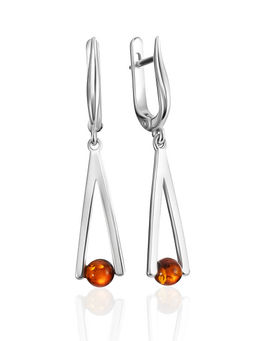 Стильные удлинённые серьги Лея с коньячным янтарём