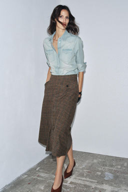 ZW COLLECTION CHECK SKIRT WITH WOOL AND PLEATS - Zara фото 4