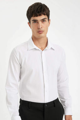 Modern Fit Modern Kesim Krink?l Kumas Gofre Desenli Uzun Kollu Gomlek - Defacto фото 2
